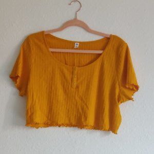 Short Sleeved Yellow-Gold Crop Top Henley with Buttons from bp.